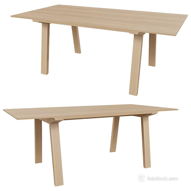 Light-colored Wooden Dining Table With Simple Modern Design And Flat Tabletop 3d model