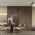 Modern Dining Room Interior With Wooden Wall Panel Dining Table And Chairs 3d model