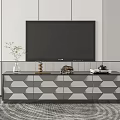 Modern TV Stand With Geometric Pattern Doors Supporting Flat Screen TV And Decorative Items 3d model