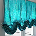 Turquoise Patterned Ruffled Curtains with Soft Fabric for Window Home Decor