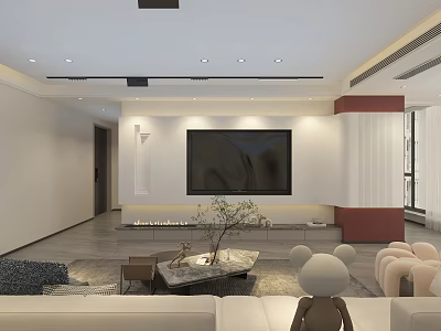 Modern Living and Dining Room Interior With Sofa TV Wall Coffee Table And Decorative Plants 3d model