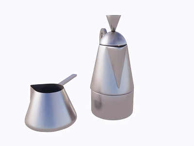 Sleek Stainless Steel Kitchenware Set With Modern Coffee Pot And Milk Pan 3d model