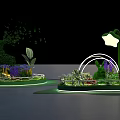 Outdoor Garden Landscape With Green Plants Arched Structure And Lighting