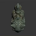 Traditional Mythical Lion Statue With Blue Green Hue And Intricate Carvings