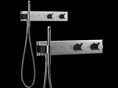 Modern Chrome Shower Faucet Set With Handheld Sprayer And Wall Mounted Control Knobs 3d model
