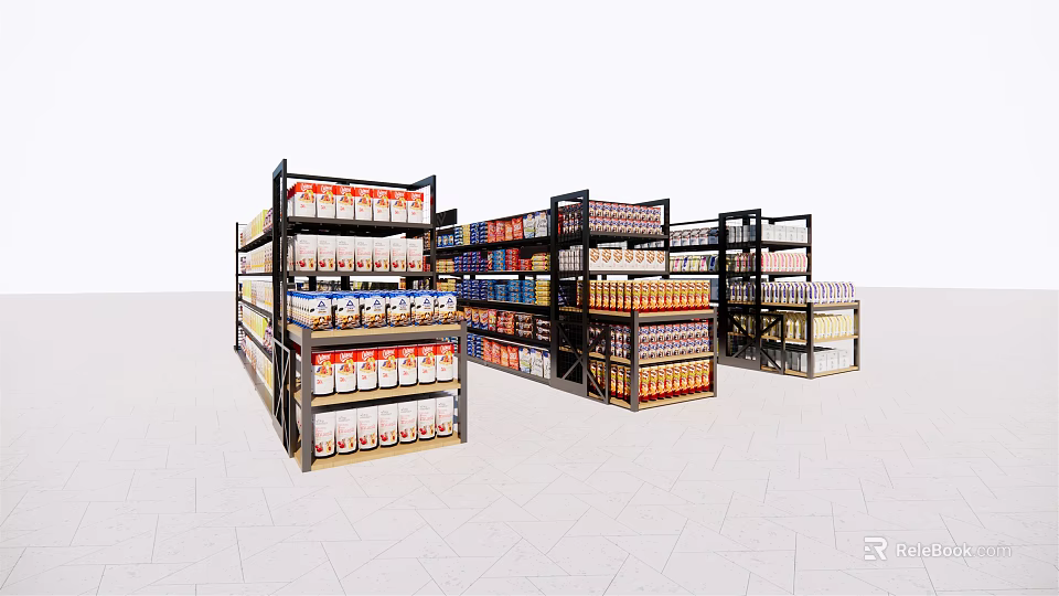 Commercial Retail Display Shelves With Multiple Layers And Assorted Products 3d model
