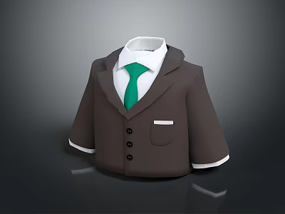 Brown Suit Jacket With White Shirt Green Tie Pocket And Buttons 3d model