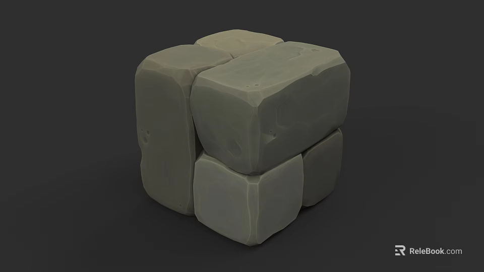 Garden Landscape With Stacked Gray Stones Forming Cubic Structure Design 3d model 