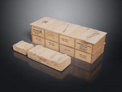 Sturdy Wooden Crates For Storage With Stacked Design And Various Sizes 3d model