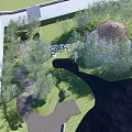 Serene Backyard Garden With Lush Green Lawn Trees Thatched Pavilion And Stone Pathway