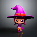 Cute Little Witch Girl Cartoon Character Wearing Purple Hat Red Belt And Purple Outfit
