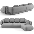 Brown and Gray Sectional Sofa with Black Pillows and Modern Design Throw Blanket 3d model
