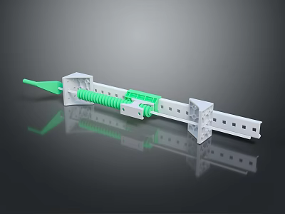 Mechanical Adjustment Component With Green Coiled Spring And White Metal Plate 3d model