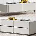 Modern White Coffee Table With Drawers And Fruit Plates Books On Top