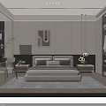 Elegant Modern Double Bed Interior With Upholstered Headboard And Decorative Pillows 3d model