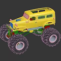 Yellow Monster Truck Toy Model With Large Red Trimmed Tires And Open Roof