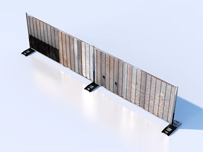 Modern Wooden Slat Partition Screen With Black Metal Base For Home Decor 3d model