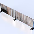 Modern Wooden Slat Partition Screen With Black Metal Base For Home Decor