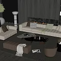 Modern Luxury Sofa And Coffee Table Set With Ottoman Armchairs Rug And Decorative Plants