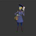 Game and Movie Character Postman in Blue Uniform Holding Letter and Brown Bag 3D Design