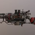 Steampunk Mechanical Weapon With Spiked Protrusions Red Cylinder And Metal Pipes