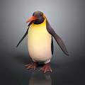 Penguin With Yellow Neck Orange Beak And Black White Body Standing On Dark Surface