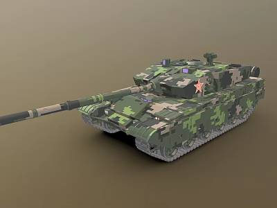 Modern Military Tank with Camouflage Paint Long Gun Barrel Metal Tracks and Red Star Emblem 3d model