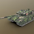 Modern Military Tank with Camouflage Paint Long Gun Barrel Metal Tracks and Red Star Emblem