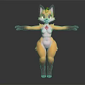 Anthropomorphic Fox 3D Model With Orange Fur Blue Eyes Standing Pose Arms Outstretched