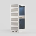 Public Facility Storage Structure With White Frame Multiple Shelves And Glass Door 3d model