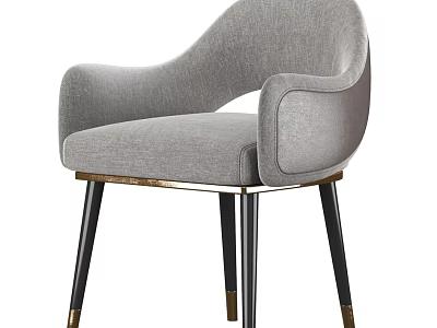 Gray Upholstered Dining Chair With Armrests Black Legs And Gold Accents Modern Design 3d model
