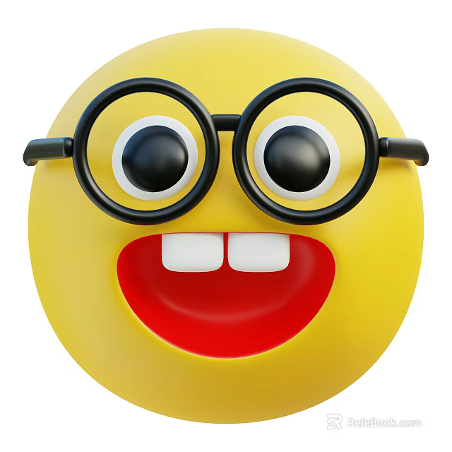 Game and Movie Character With Yellow Face Black Glasses Big Eyes Open Mouth Happy Look 3d model 