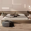 Modern Bedroom Interior Design With Illuminated Wall Panels Bed Nightstands And Wooden Floor