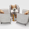 Modern Table Chair Set With Blue Gray Beige Upholstered Seats Wooden Legs and Cushions