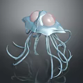 Glowing Transparent Jellyfish With Pink Body Blue Tentacles And Shiny Surface