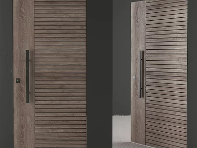 Modern Wooden Swing Door With Vertical Slats Light Wood Finish And Dark Frame 3d model