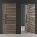 Modern Wooden Swing Door With Vertical Slats Light Wood Finish And Dark Frame
