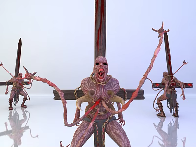 Horror Game Movie Character With Tentacles Spikes And Cross Like Structures 3d model