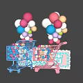 Vibrant Photo Check-in Spot With Colorful Balloons Blue Pink Shopping Carts And Colorful Balls