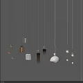 Various Modern Pendant Lights Hanging Against Grey Background With Different Designs 3d model