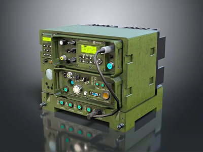 Green Military Communication Device With Control Knobs Buttons Display And Interface Ports 3d model