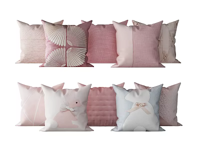 Cute Decorative Pillows With Pink Blue Rabbit Leaf And Striped Patterns 3d model
