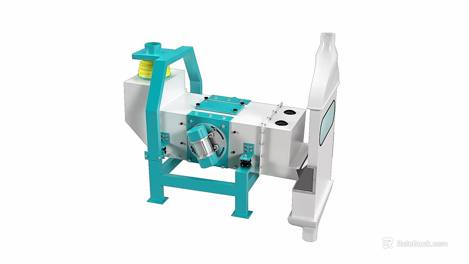 Industrial Agricultural Machinery for Grain Processing with Blue White Frame and Components 3d model 