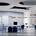 Modern Public Office Space Interior With Workstations Computers Pendant Lights And Green Plants