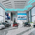 Modern Car Dealership Showroom With Cars Large Windows And Seating