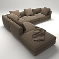 Modern Brown Sectional Sofa With Multiple Cushions And Throw Blanket On Chaise 3d model