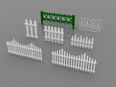 Decorative Fence Collection With Green Lattice And White Picket Designs In Various Styles 3d model