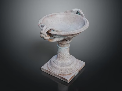 Classic Stone Candle Lamp with Intricate Carved Details Pedestal Base and Ring Handles 3d model