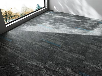 Gray Square Carpet With Blue Stripes In Room With Sunlight And Window View 3d model
