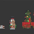 Christmas Themed Furniture Collection With Red Sofa Armchair Tree Wreath And Gifts